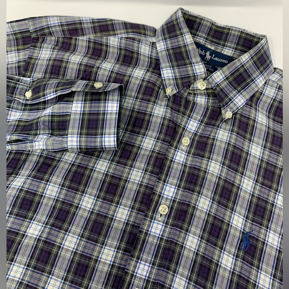 Ralph Lauren Blake Men’s Long Sleeve Button Down Purple Plaid Cotton Sz Med T6